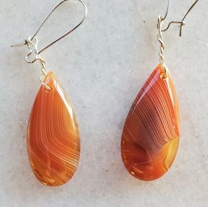 New Orange Onyx Agate Dangle Earrings.